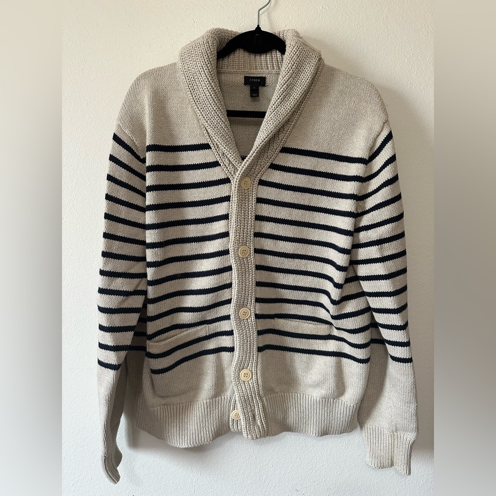 J.Crew Striped Shawl Collar Sweater